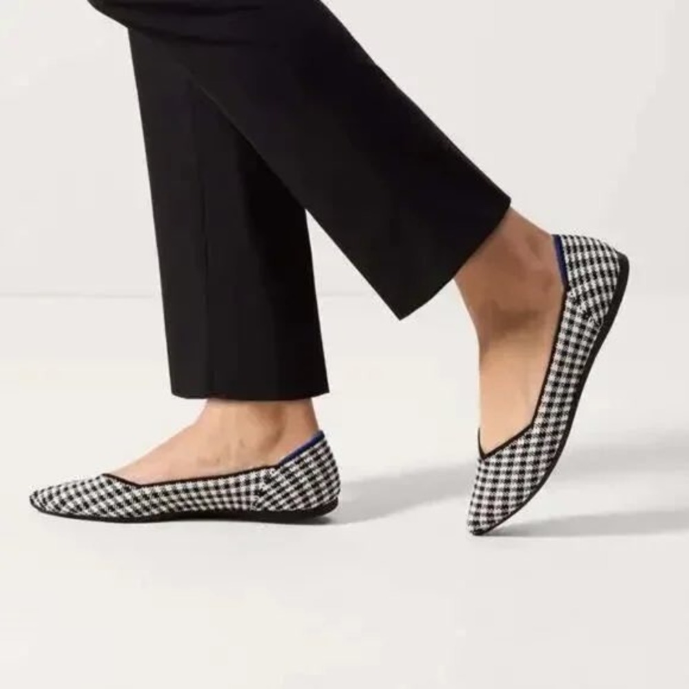 Rothys The Point II Flats Black White Houndstooth Pointed Toe Shoes Womens 6.5